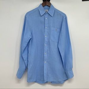 Lacoste Linen Button Down Shirt Size 38 Regular Long Sleeve Light Blue Mens